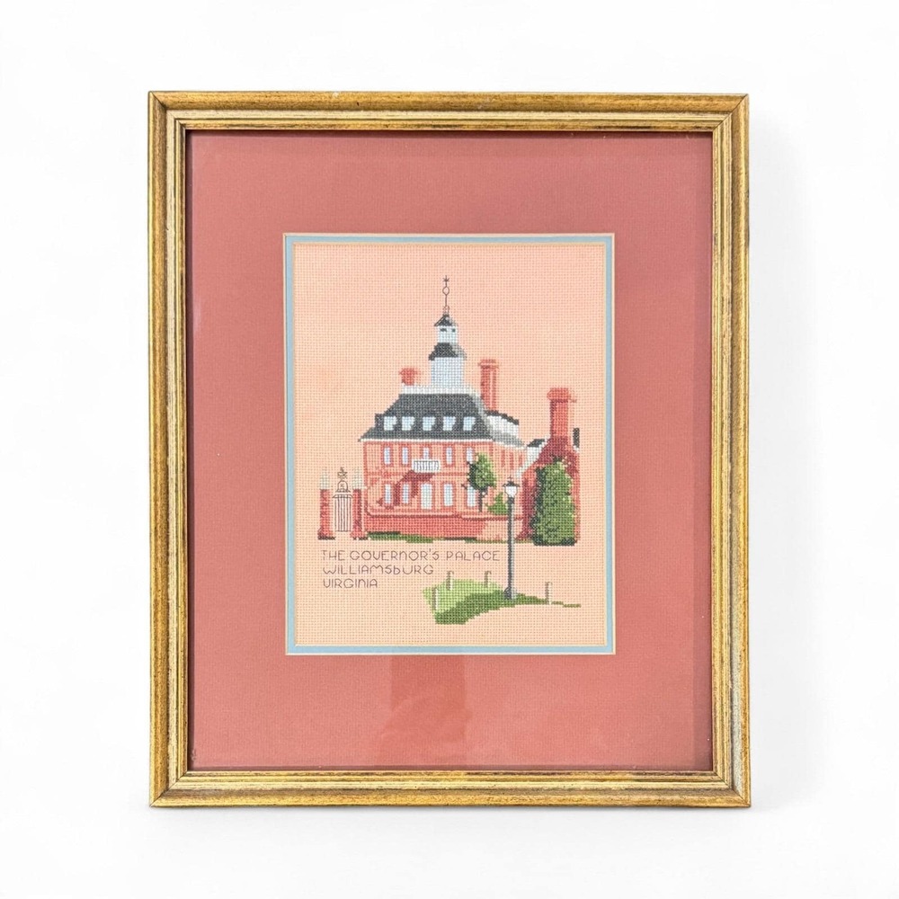 Governor's Palace Williamsburg VA Framed Cross Stitch Colonial Wall Art 13"x15"